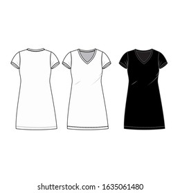 V Neck Dress Fashion Flat Sketche Template