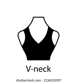 V neck of Fashion Neckline Type for Women Blouse, Dress Silhouette Icon. Black T-Shirt, Crop Top on Dummy. Trendy Ladies V Neck Type of Neckline. Isolated Vector Illustration.
