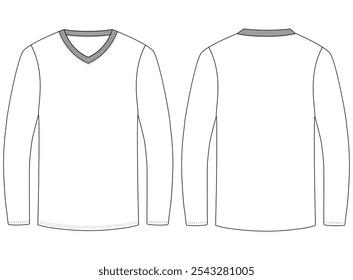 Diseño de Plantilla de Ilustración vectorial de maqueta de camiseta de manga larga con cuello en V	
