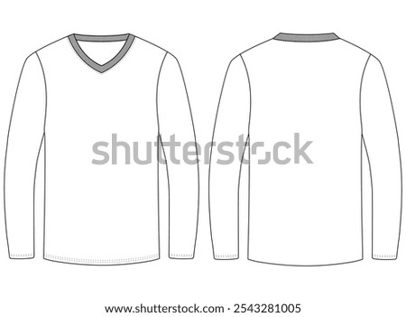 V Neck longs leeve T shirt mockup vector illustration template design	
