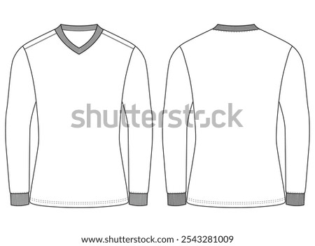 V Neck longs leeve T shirt mockup vector illustration template design	
