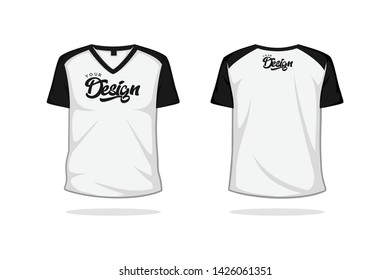 V neck raglan t shirt mock up template vector illustration