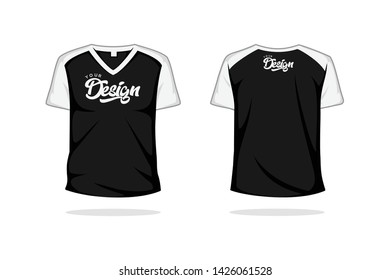 V neck raglan t shirt mock up template vector illustration