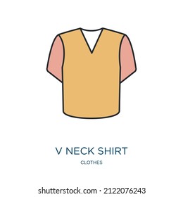 v neck shirt icon from clothes collection. Thin outline v neck shirt, template, shirt detailed offset lineal color icon isolated on white background. Line vector v neck shirt sign, symbol for web and 