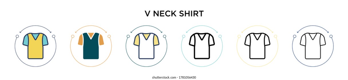 V neck shirt icon in filled, thin line, outline and stroke style. Vector illustration of two colored and black v neck shirt vector icons designs can be used for mobile, ui, web
