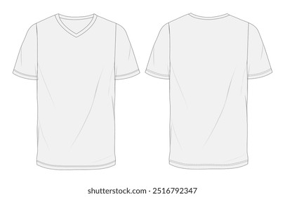 V- neck Short sleeve t shirt technical drawing vector illustration template front and back views