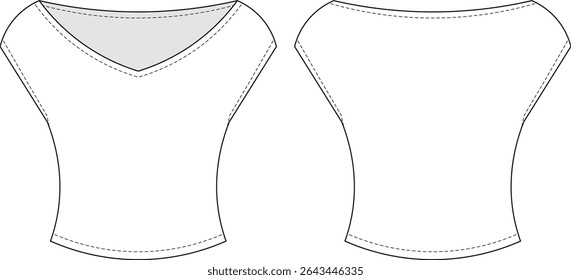 v neck short sleeves fit elastic blouse top tshirt tee template technical drawing flat sketch cad mockup fashion woman design style model 