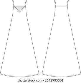 v neck sleeveless strapped strappy spaghetti straps long maxi tent aline dress template technical drawing flat sketch cad mockup fashion woman design style model 