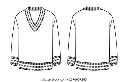 V Neck Sweater Fashion Flat Template