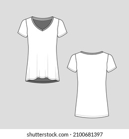 V Neck T Shirt Clothing Template Tee Vector Design Flat Sketch Drawing