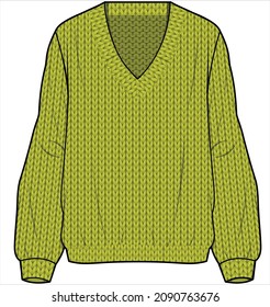 V NECK THICK YARN SWEATER FOR WOMEN AND GIRLS IN EDITABLE VECTOR FILE