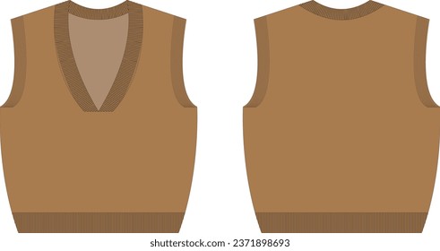 v neck vest flat sketch illustration