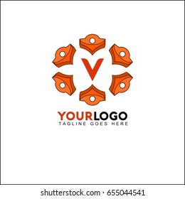 V orange circle flower letter logo design. Elegant vector illustration. Luxury brand identity.