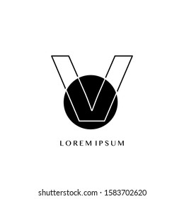 V Overlaping Circle Geometric Outline Letter Logo. Monogram color outline letter logo with  circle geometric vector design concept.