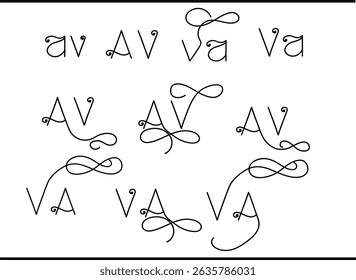 A and V Overlapped Typography Logo – Stylish Calligraphy Alphabet Monogram Vector