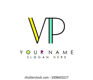 V & P initial minimalist logo template vector