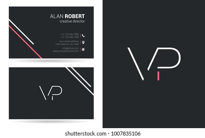 V & P joint logo stroke letter design with business card template