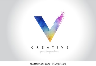 V Paintbrush Letter Design with Watercolor Brush Stroke and Modern Vibrant Colors Vector.