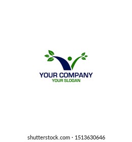V People Leaf Logo Design Vector