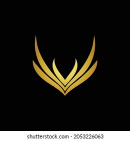 V Phoenix Bird Gold Golden Logo Creative Modern Minimal Alphabet Initial Letter Mark Monogram Editable in Vector Format