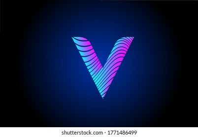 V pink blue alphabet letter logo icon for business. Curly line design for corporate identity