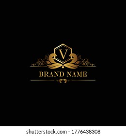 V premium luxury gold monogram logo. V letter logo. V monogram luxury gold logo.