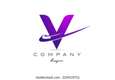 V purple alphabet letter logo with double swoosh. Corporate creative template design for company and business
