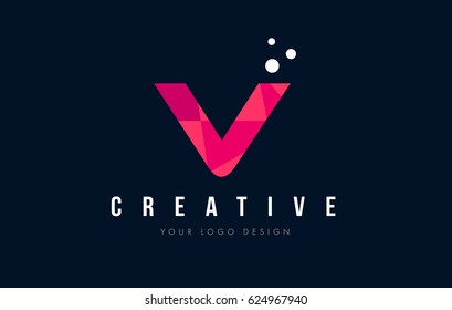 V Purple Letter Logo Design with Low Poly Pink Triangles Concept