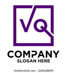 V Q lettering with square design vector template