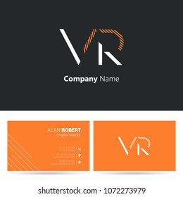 V & R joint logo stroke letter design with business card template