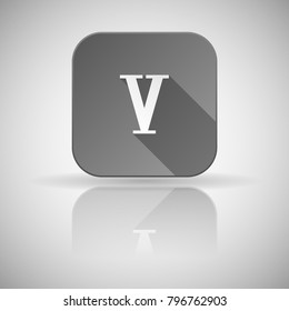 V roman numeral. Grey square icon with reflection. Vector illustration