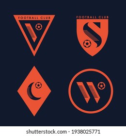 V, S, C, W letter set logo, football ball retro logo design