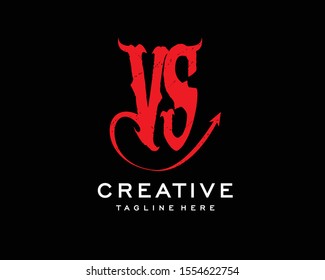v and s letter combination plus tail devil . simple can use your personal initial,band or brand company. look luxurious logo designs .
