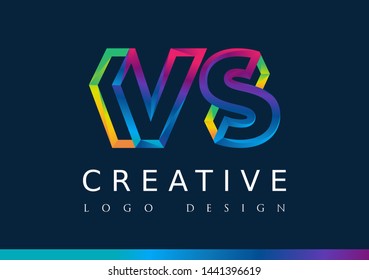 V S Logo. VS Letter Design Vector with Magenta blue and green yellow color
