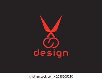V Scissors shape abstract letter V logo design. Creative Minimal Premium emblem design template. Graphic Alphabet Symbol for Corporate Business Identity, red color on black background