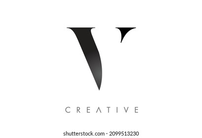 V Serif Letter Logo with Minimalist Design in Black and White Vector Icon. Creative V Logo Letter Illustration.