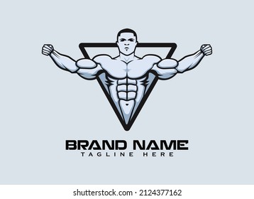 V shape bodybuilding , muscles, biceps pose, vector illustration