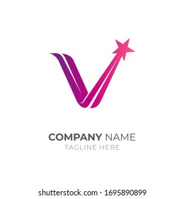 V Shooting Star Logo Design. Initial Letter Flat Line Logotype