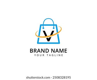 V Shop logo design. Shopping cart logo and shopping bags logo icon vector