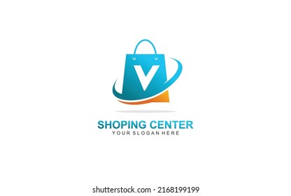 V shopping bag logo design inspiration. Vector letter template design for brand.