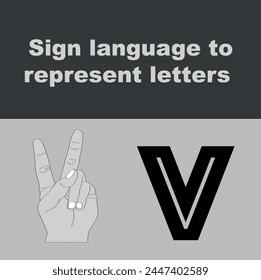 V Sign Language Alphabet ASL representing letters of the English alphabet