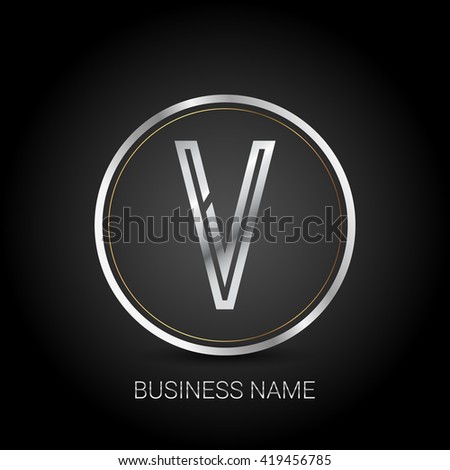 V Silver Initial Circle Logo Company Stock Vector Royalty Free