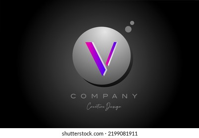 V sphere alphabet letter logo icon design with dot. Pink grey creative template for business and company