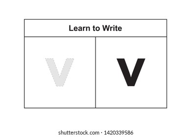 v study table illustration for kids. Learn to write alphabet in lowercase.