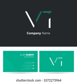V & T joint logo stroke letter design with business card template