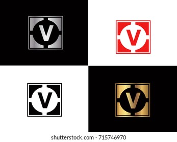 V text gold black silver modern creative alphabet letter logo design vector icon
