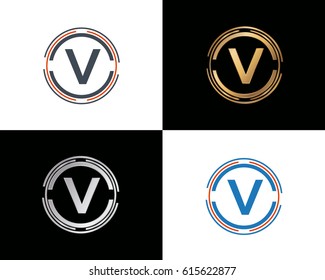 V Text logo design

