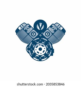 V twin machine logo template design vector illustration