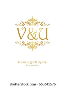 V & U initial wedding logo template vector