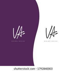 V A VA Initial handwriting or handwritten logo for identity. Logo with signature and hand drawn style.